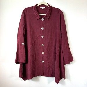 John Mark Large Red Button Up Blouse Roll Tab Sleeve Wired Collar Relaxed Fit